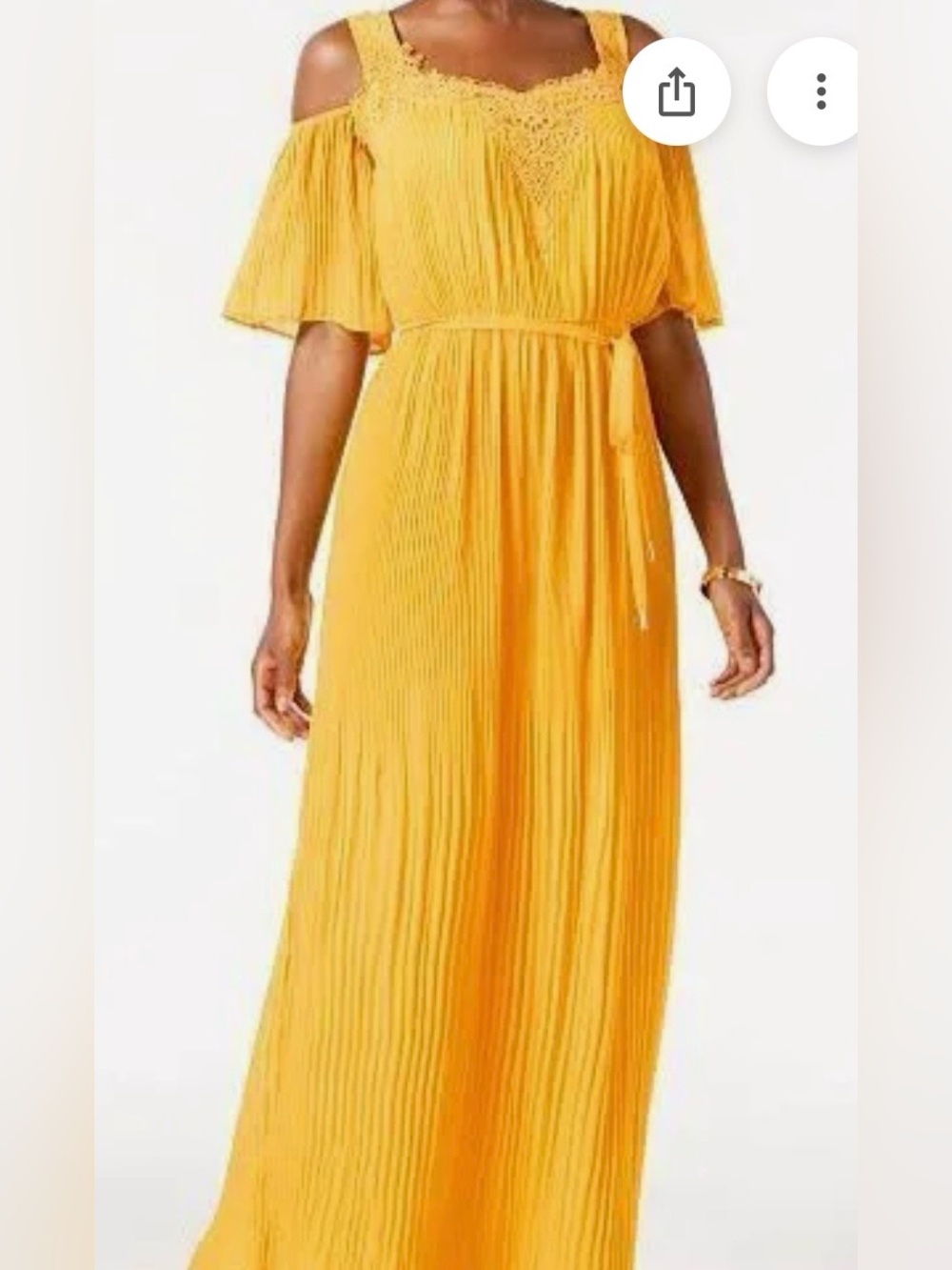 Signature by Sangria Yellow Pleated Off-Shoulder Maxi Dress